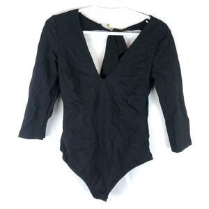Free People Women’s Black V Neck 3/4 Sleeve Bodysuit Size Medium